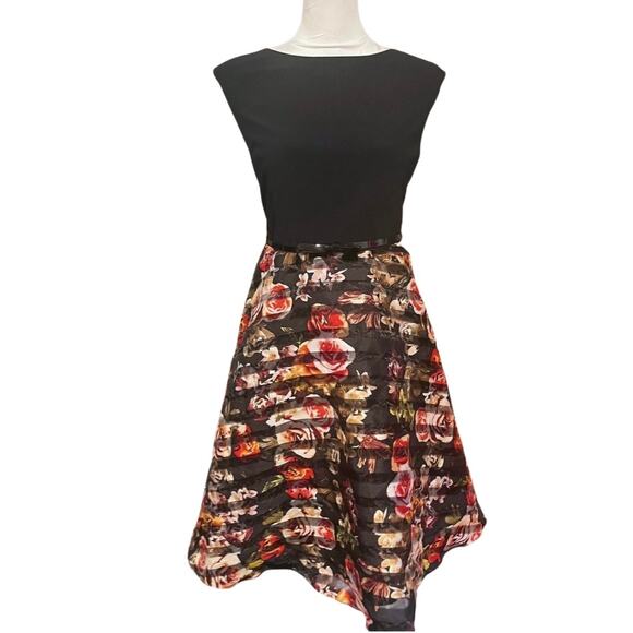 DressBarn 16 fit flare floral midi dress cocktail retro vintage wedding guest - Picture 3 of 12